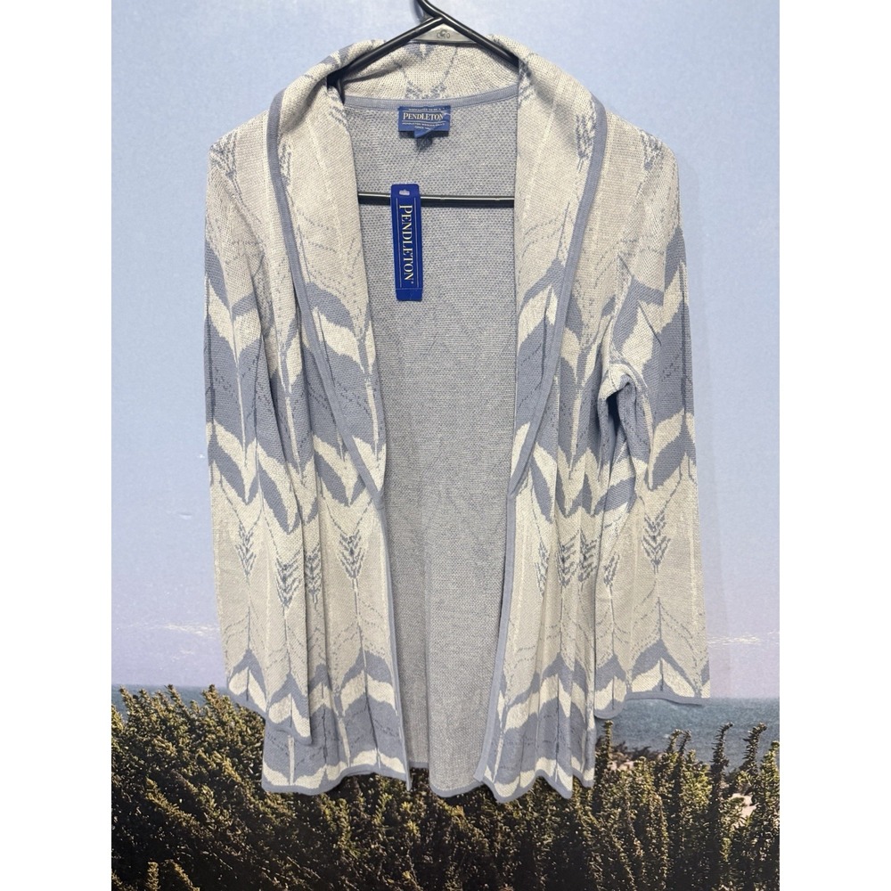 PENDLETON Women's Linen Cotton Nice Print Knit Open Lightweight Cardigan Size S